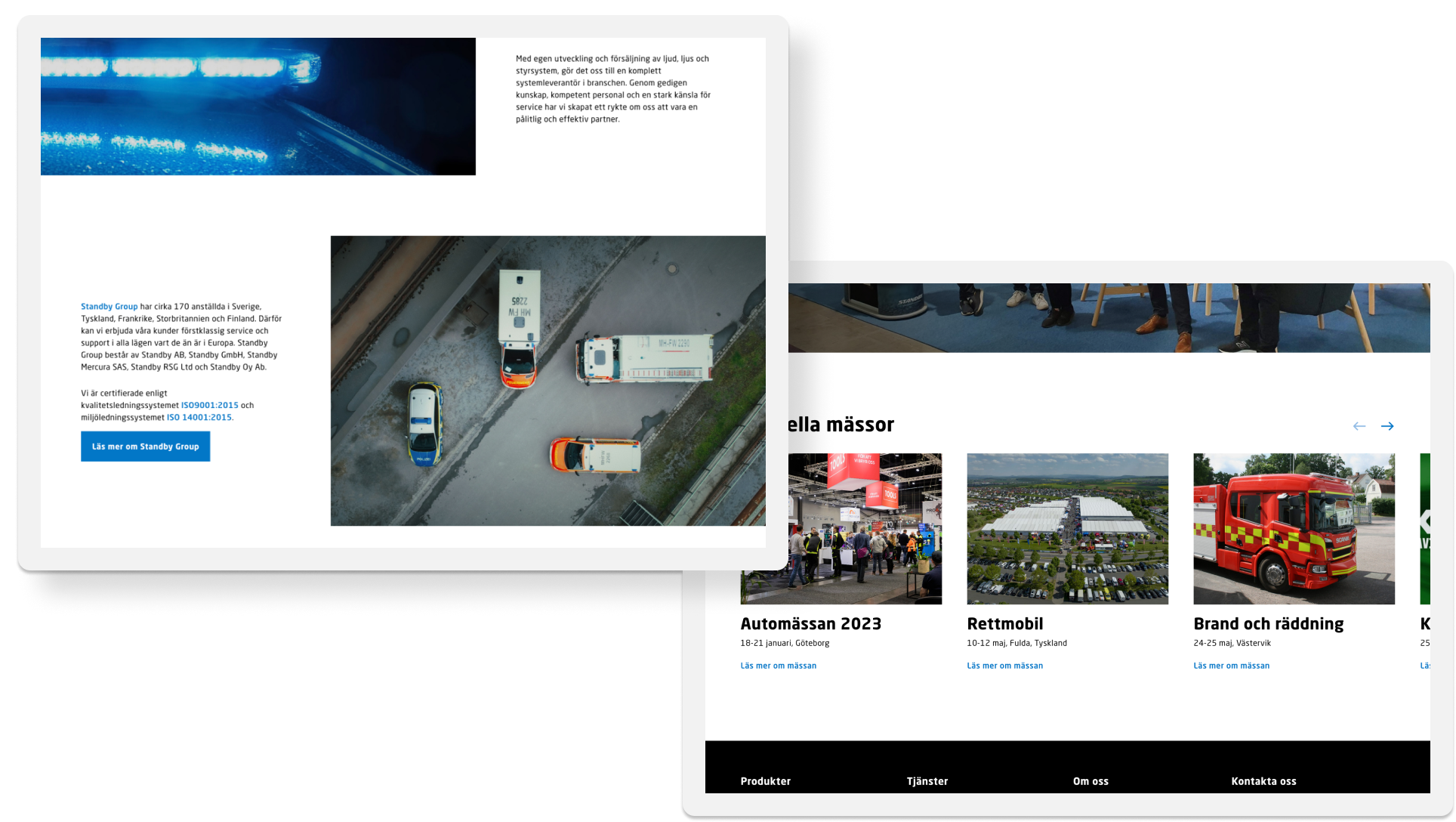 2 webbsidor på Standby groups webbplats