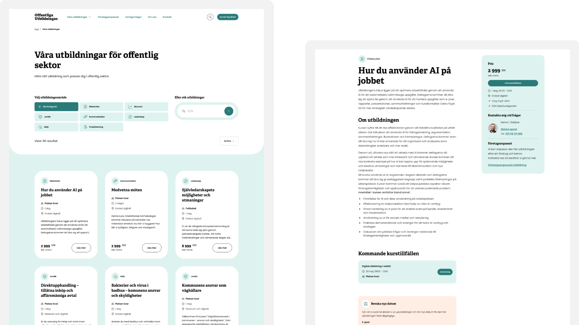 2 sidor av offentliga utbildningar hemsida
